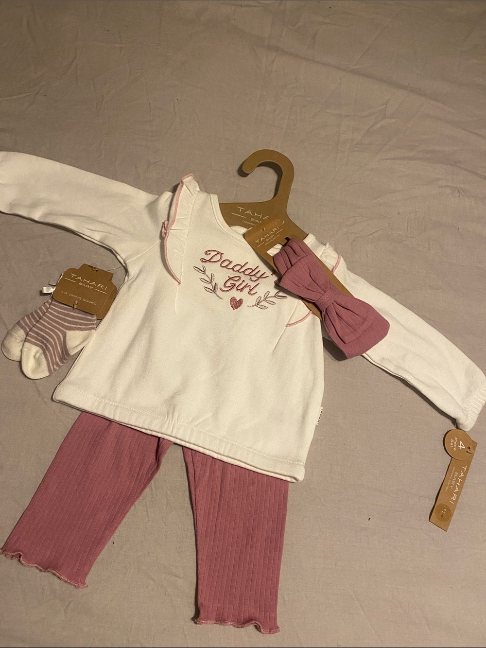 Girls White & Dusty Rose "Daddy Girl" Pajama Set with Headband